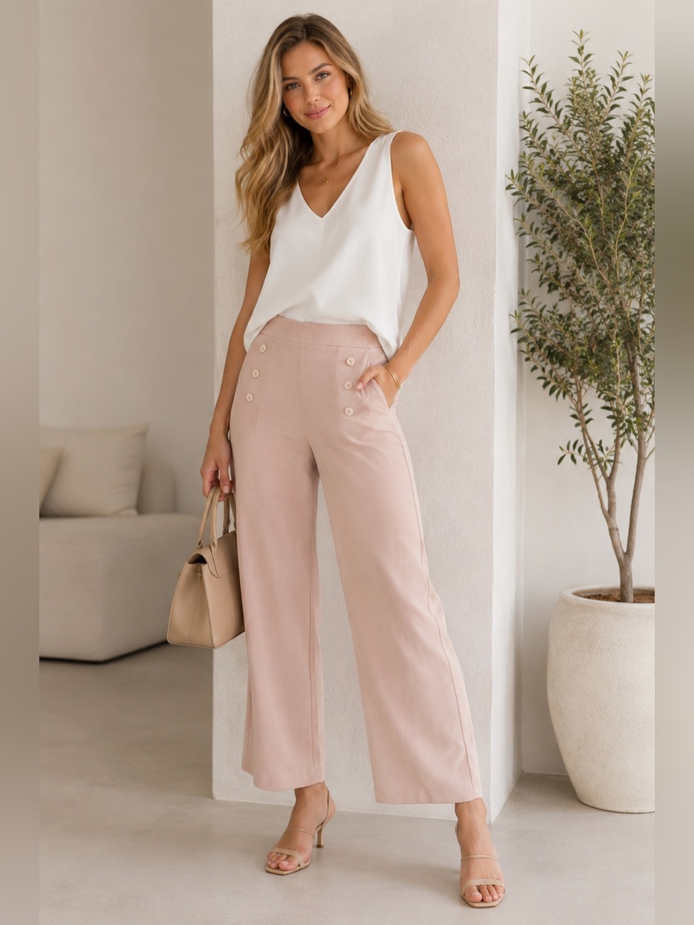 Belle poque women’s Button-Front Wide Leg Pants in sweat pink size XL NWT